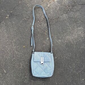 Vince Camuto Blue Quilted Denim Crossbody Bag Silver Hardware Purse‎